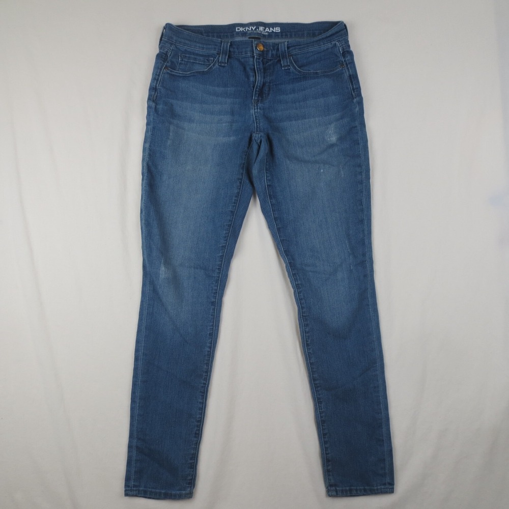 DKNY Jeans Womens 6 Blue City Ultra Skinny Low Rise Light Wash Distressed Denim